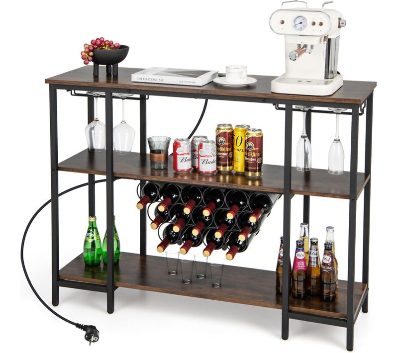 Étagère à Vin 15 Bouteilles, Casier à Vin Industriel à 3 Niveaux, Étagères De Rangement(marron)