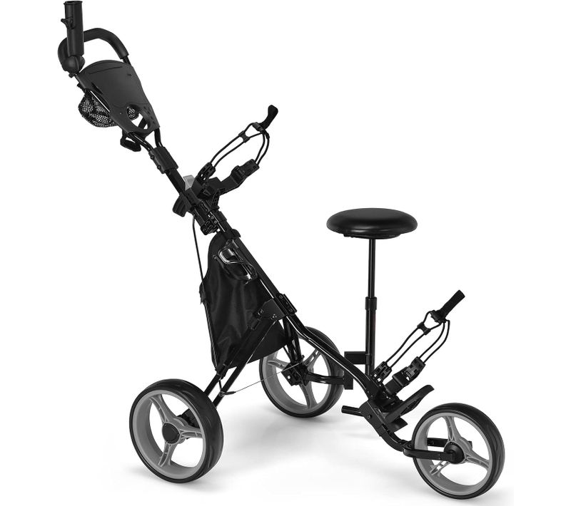Chariot De Golf à 3 Roues Pliable,porte-parapluie Et Siège Réglables(gris + Noir)