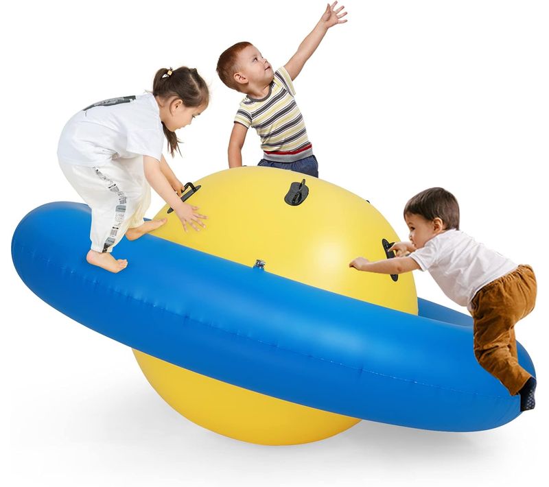 Balle Gonflable Enfants Ø233cm Avec 6 Poignées, Château Gonfable En Pvc, Charge 113kg (jaune+bleu)