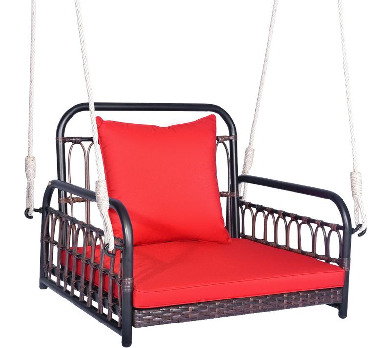 Balançoire De Jardin Avec Cadre En Métal Et En Rotin Pe,banc Suspendu, Charge 180 Kg(80x 65 X 58cm)