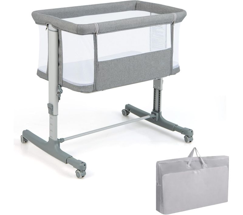 3 En 1 Lit Cododo Bébé Avec Matelas Et 5 Hauteur Réglable, Lit Bébé Evolutif (gris Clair)