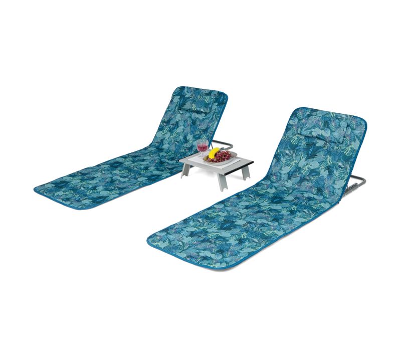 Ensemble De Tapis De Plage Pliables 2 Pièces, Matelas Avec Hauteur Réglable 27-47cm(vert D'eau)