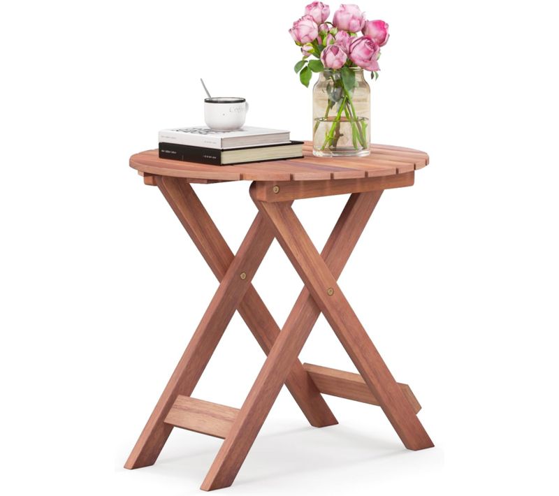 Table D’appoint Pliante Extérieure En Bois Charge 75kg, Table Basse De Jardin Ronde