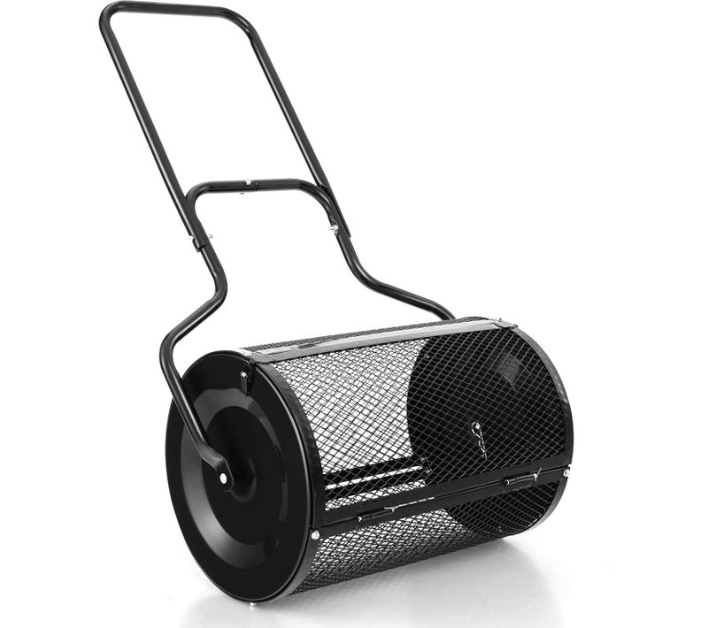 Épandeur à Compost De 60 Cm Rouleau En Treillis Métallique, Épandeur De Gazon Noir
