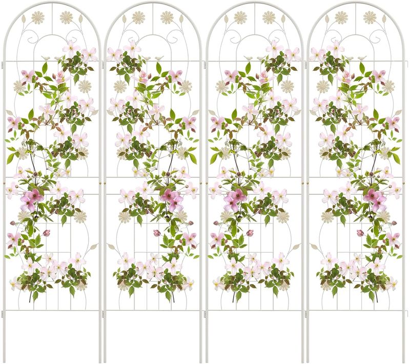 Lot De 4 Treillis De Jardin En Métal 180 X 50 Cm, Clôture Décorative Pour Plante Grimpante, Vert
