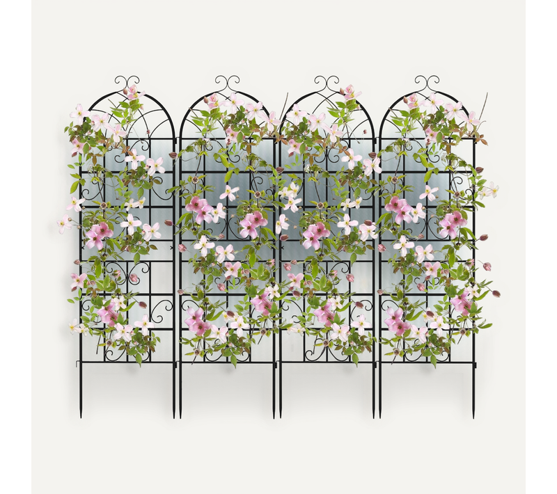 Lot De 4 Treillis De Jardin En Métal 180 X 50 Cm, Pour Plante Grimpante, Noir