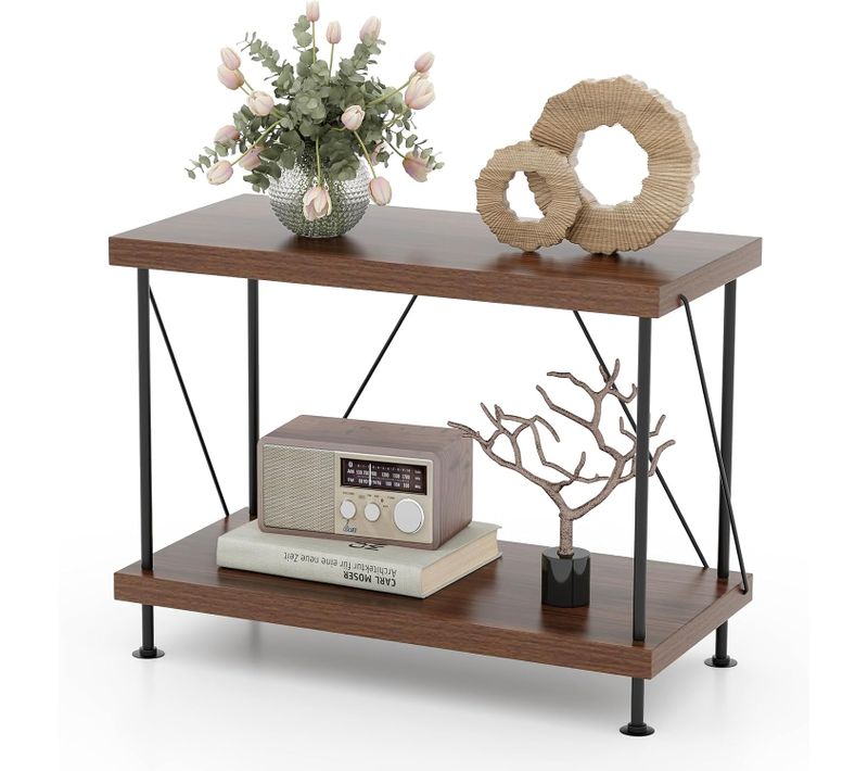 Bibliothèque Étagère à 2 Niveaux, Étagère De Rangement Style Industriel,29,5 X 60 X 45 Cm, Noyer