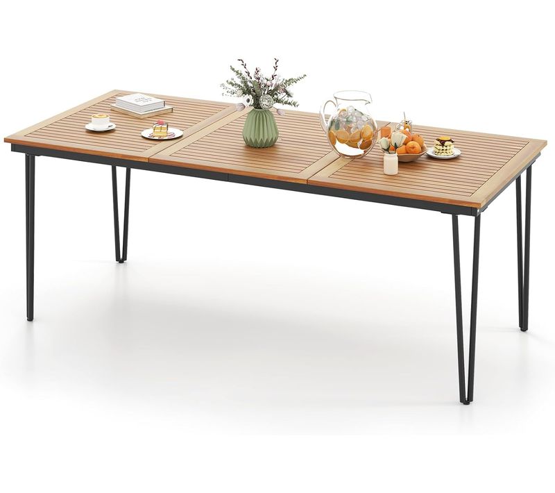 Table De Jardin 200 Cm Pour 8 Personnes, Plateau En Bois D’acacia Avec Trou De Parasol Dia.5cm