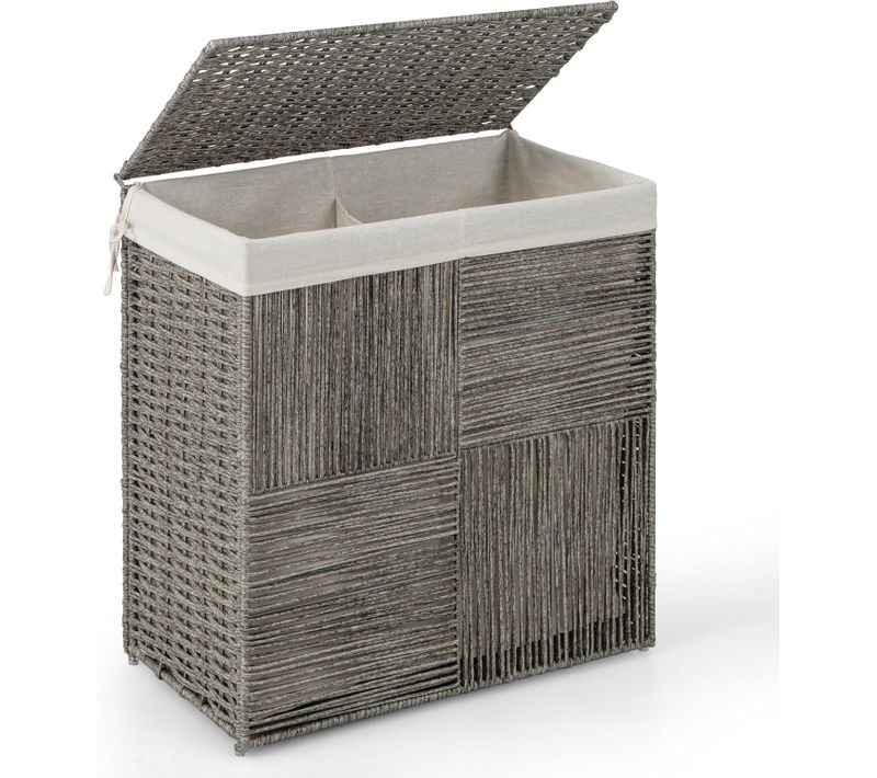 Panier à Linge Avec Couvercle, 2 Compartiment, Corbeille à Linge Tressé, 110 L, Bac à Linge