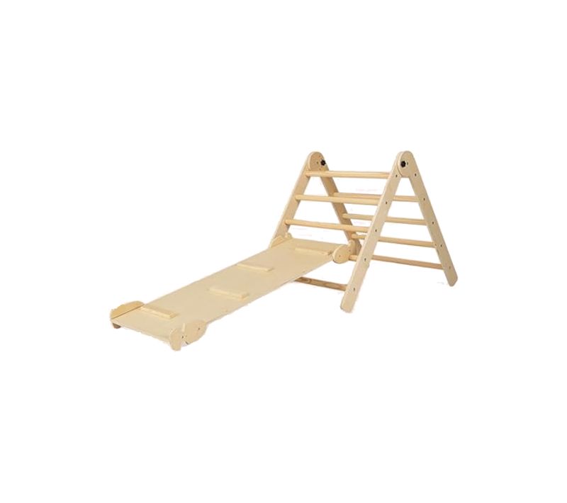 4 En 1 Triangle D’escalade Montessori Pliable Avec Rampe Double Face, Charge 60kg (naturel)