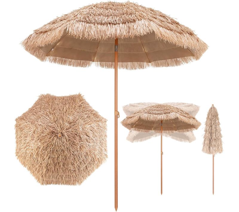Parasol Hawaïen En Paille En Polypropylène - Diamètre : 220 Cm - Hauteur : 213,5 Cm