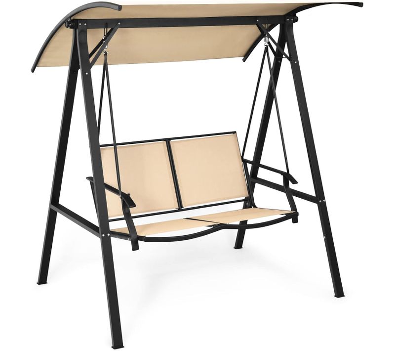 Balancelle D'extérieur à 2 Places, Balançoire De Porche Avec Auvent Réglable , Charge 240 Kg