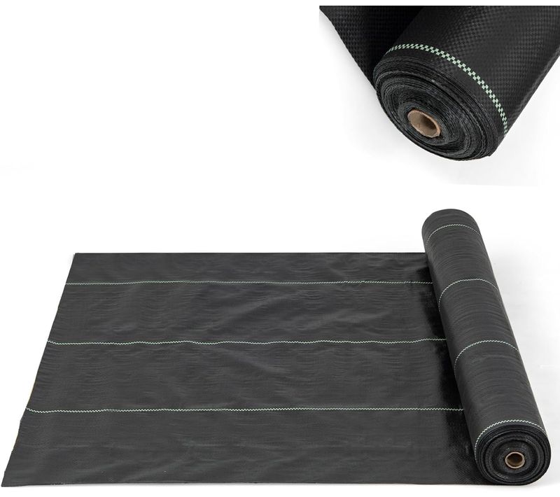 Toile De Paillage Contre Les Mauvais Herbes 2m X 25m, Tapis De Jardin En Pp Avec Ligne