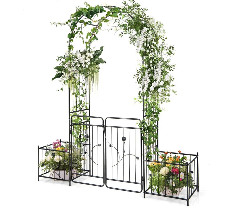 Arche De Jardin De 220 Cm Avec 2 Bacs Jardinière Et Treillis, Pergola Extérieur