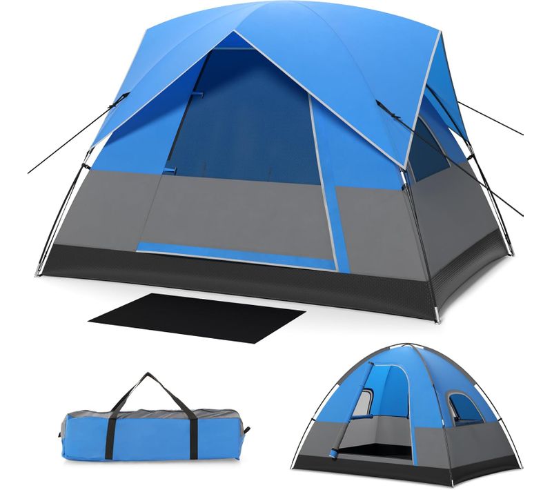 Tente De Camping Pour 3 Personnes, Tente Dôme Extérieur Légère, 200x146x130 Cm, Bleu + Noir