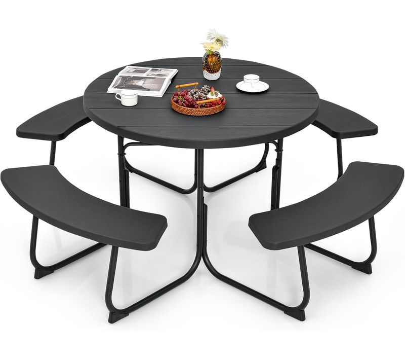 Ensemble Table De Pique-nique Avec 4 Bancs Intégrés,pour Jardin Piscine, 190 X 76 Cm (noir)