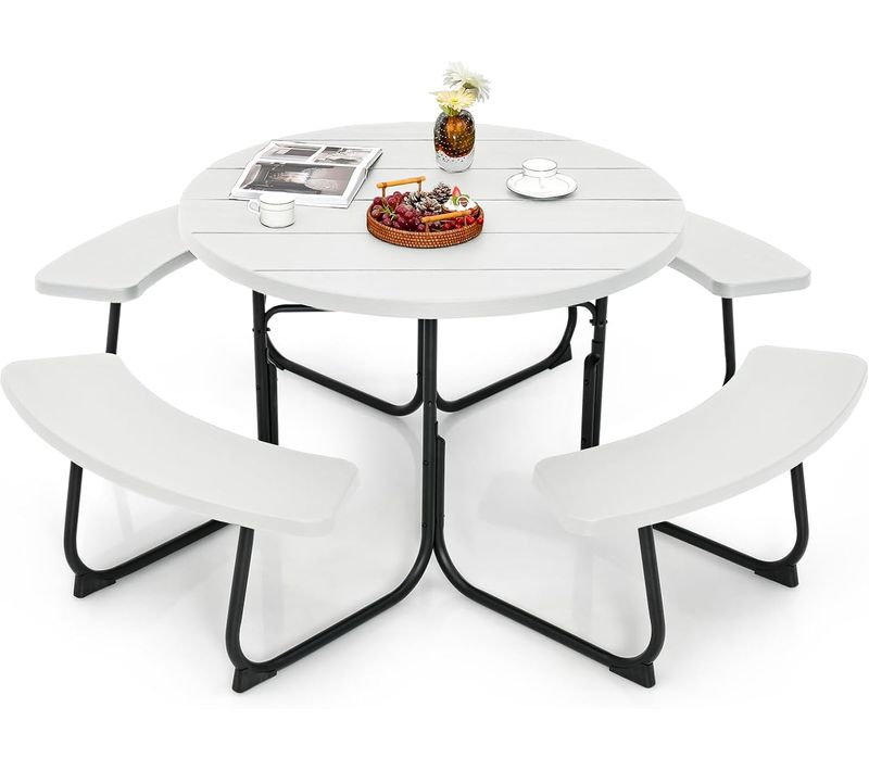 Ensemble Table De Pique-nique Avec 4 Bancs Intégrés, Ensemble De Jardin Table 135kg,190x76cm(blanc)