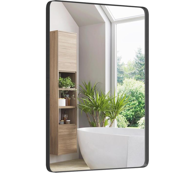 Miroir De Salle De Bain Avec Film Antidéflagrant, Miroir Mural Rectangulaire à Coins Arrondis, Noir