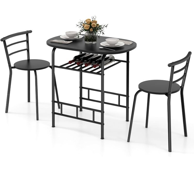 Table De Cuisine Avec Chaise Pour 2 Personnes,table Cuisine Petit Espace Avec Porte-bouteilles,noir
