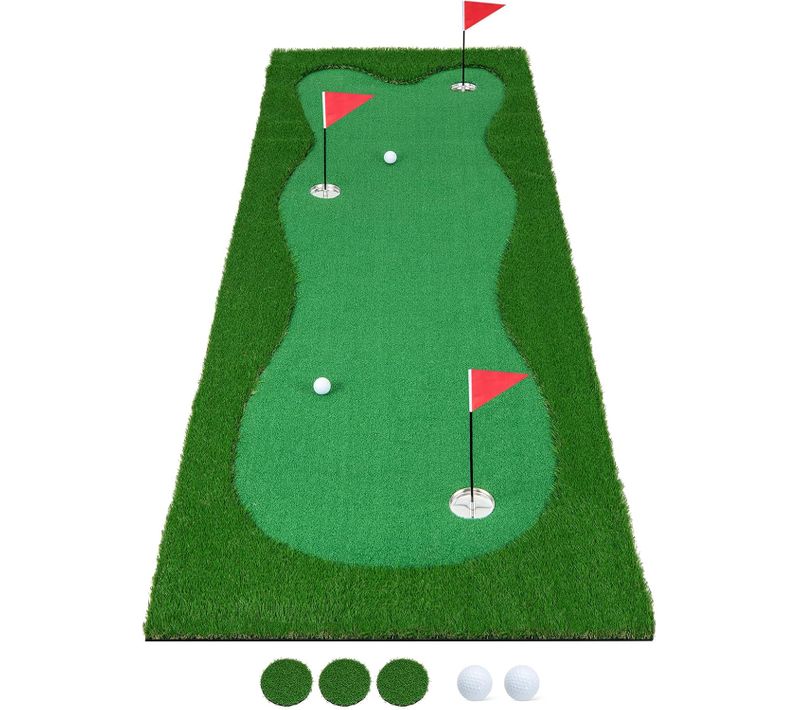 Tapis De Frappe De Golf 300 X 100 Cm, Pelouse Artificielle 3 Trous 3 Drapeaux Gobelets