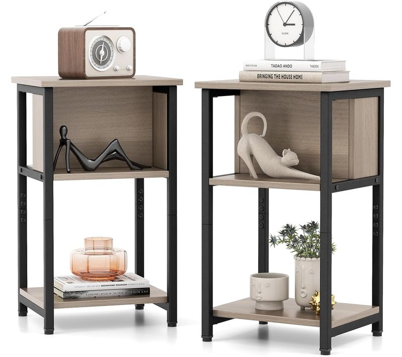 Table De Chevet, Table D'appoint Compacte 3 Niveaux, 2 Compartiments, 34 X 30 X 58,5 Cm(2)