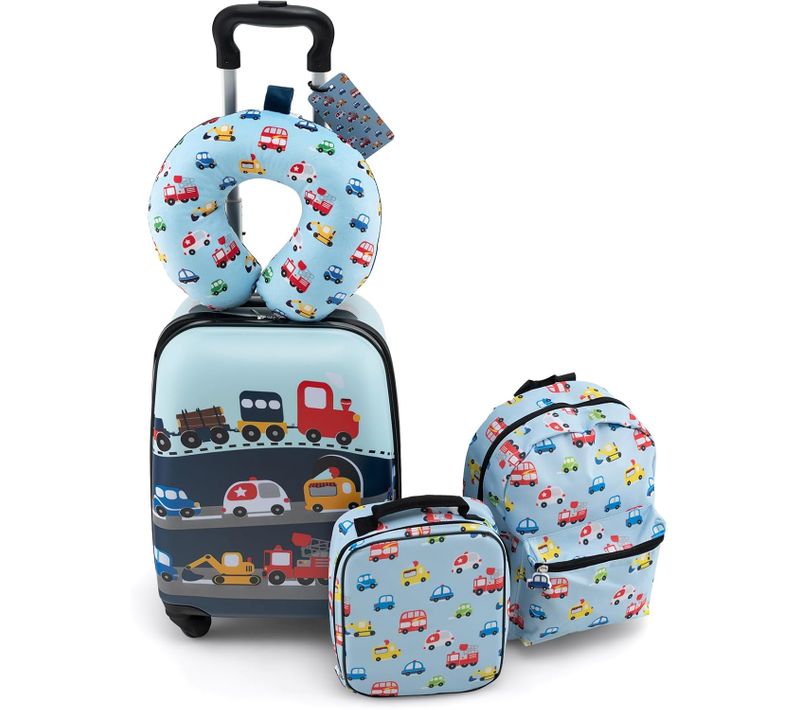 Valise Enfants à Roulettes 16'' Et Sac à Dos 13'', Ensemble De 5 Bagages Pour Enfants (voiture)
