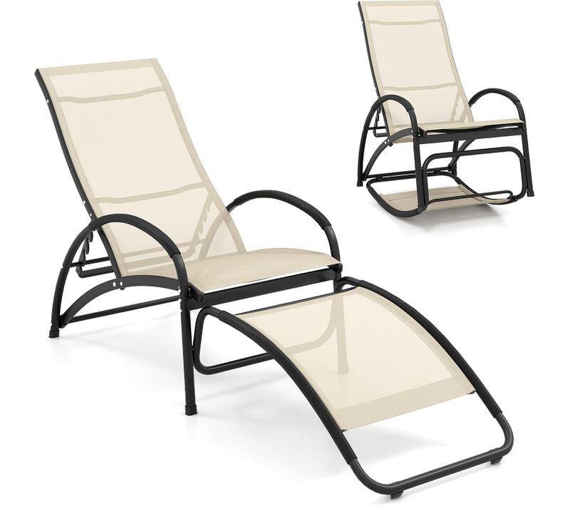 Chaise Longue De Jardin à Bascule 2 En 1, Fauteuil à Bascule Convertible,charge 150 Kg(beige)