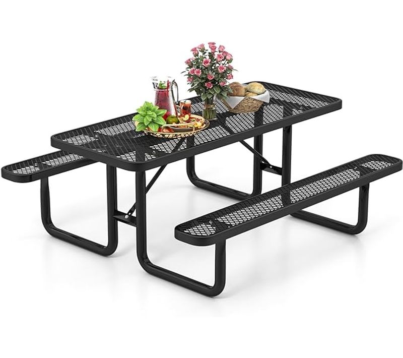 Ensemble Table Et Bancs De Pique-nique Pour 8 Personnes,  Charge 450kg, 184 X 171 X 75 Cm, Noir