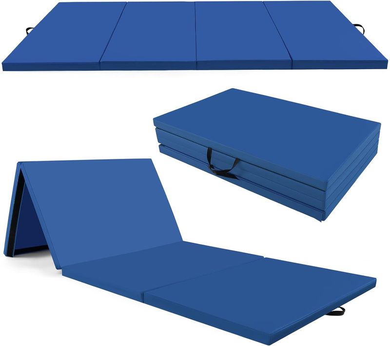 Tapis De Gymnastique Pliable à 4 Plis, Matelas D'entrainement En Mousse 300x117x5cm, Bleu