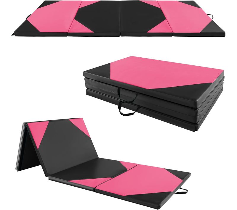 Tapis De Gymnastique Pliable Epais,Matelas D'entrainement En Mousse Avec Poignées,Rose