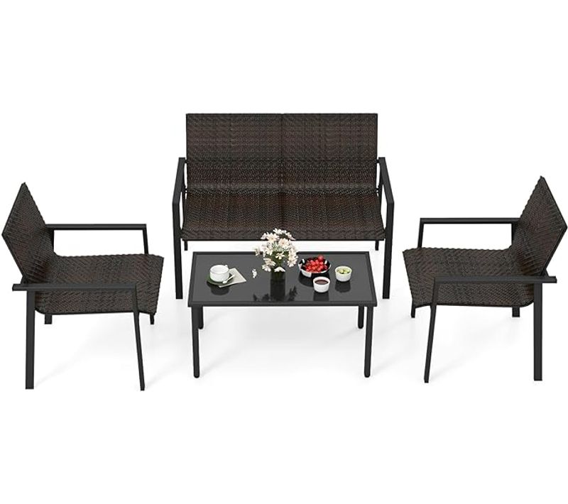 Salon De Jardin 4 Pièces En Osier Charge 150-300kg, Ensemble De Meubles Pour Balcon (marron)