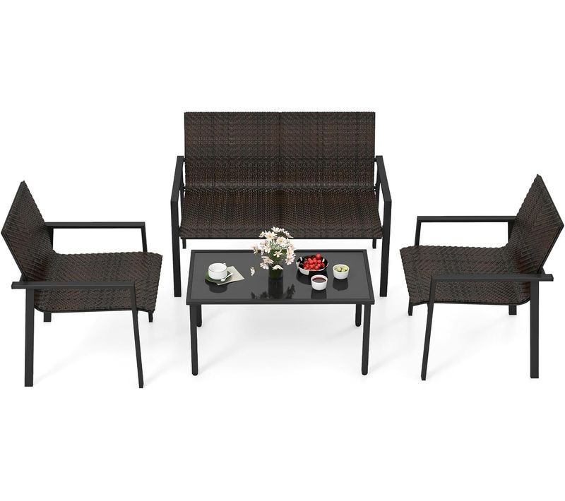 Salon De Jardin 4 Pièces En Osier Charge 150-300kg, Ensemble De Meubles Pour Balcon Terrasse (noir)