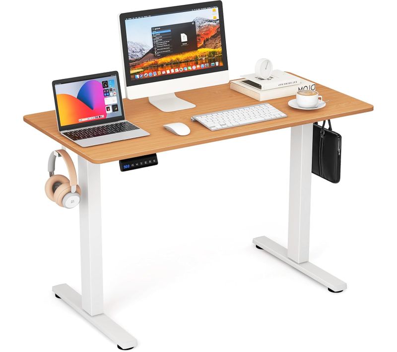 Bureau Assis Debout Électrique 120 X 60 Cm, Bureau Électrique Réglable En Hauteur (naturel+blanc)