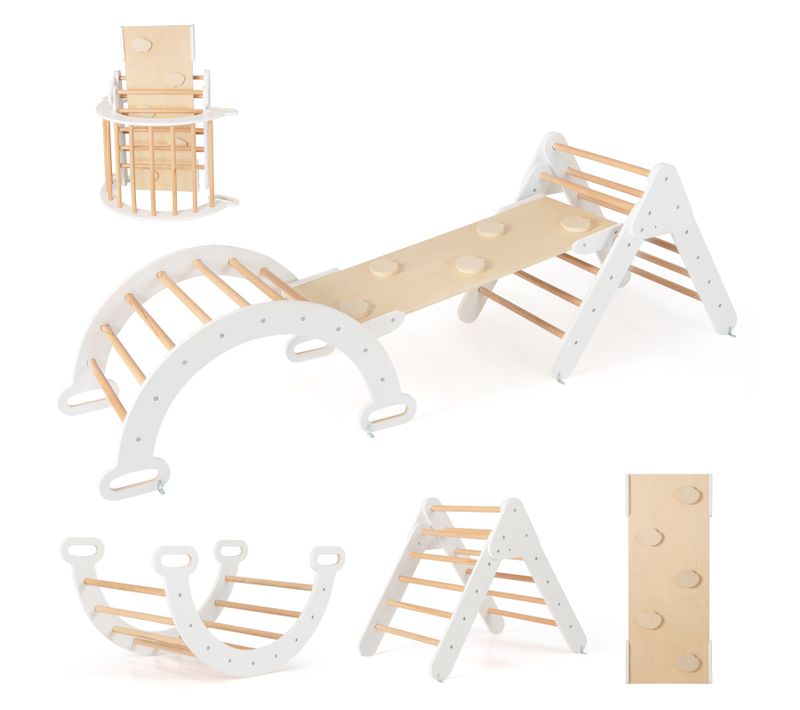 7 En 1 Triangle D'escalade Montessori Enfants Avec Rampe Double Face, Arc D'escalade, Charge 50kg