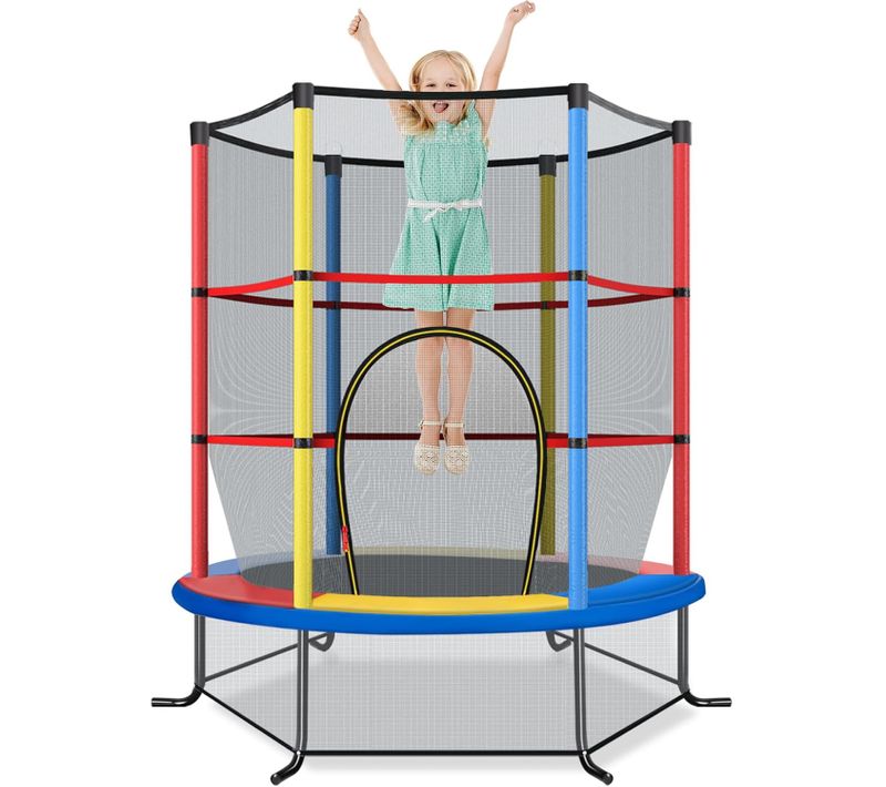 Trampoline Extérieur Enfants Ø165 Cm Avec Filet De Sécurité, Charge Max 135kg (coloré)