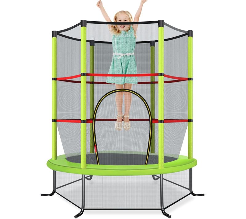 Trampoline Extérieur Enfants Ø165 Cm Avec Filet De Sécurité, Charge Max 135kg (vert)
