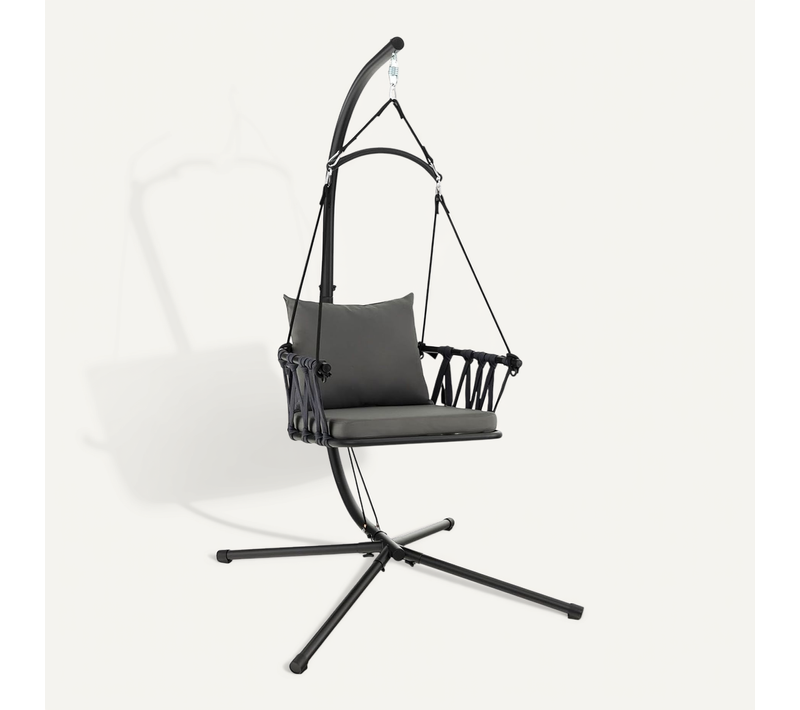 Fauteuil Suspendu Avec Support En Acier, Balançoire Suspendue, Charge 150 Kg, Gris