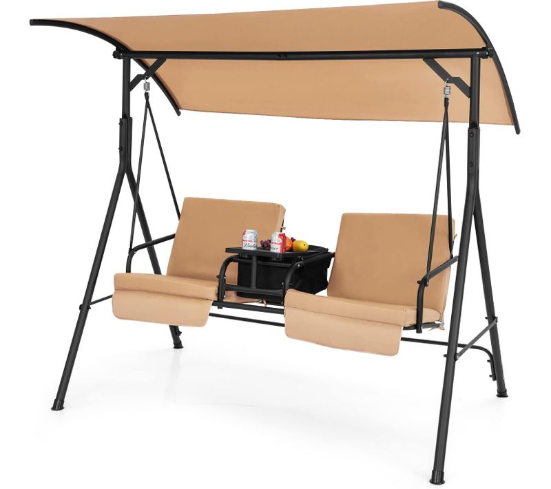 Balancelle D'extérieur à 2 Places, Balançoire De Porche Avec Sac Isotherme, Charge 240 Kg (marron)