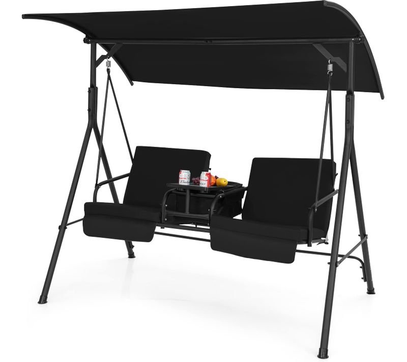 Balancelle D'extérieur à 2 Places, Balançoire De Porche Avec Sac Isotherme,charge 240 Kg (noir)