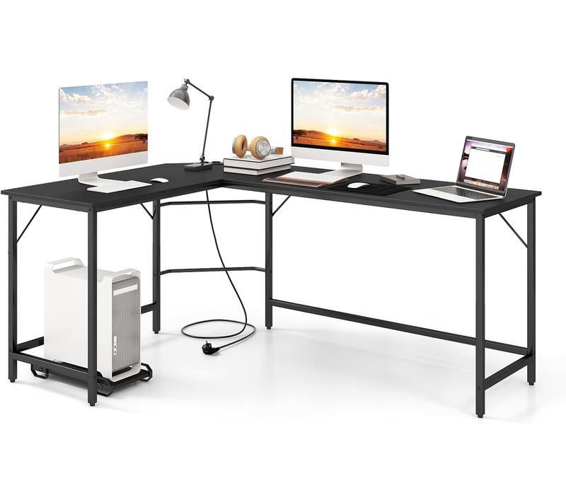 Bureau D'angle 168 X 125 Cm, Bureau D'ordinateur En Forme De L Avec Support Uc (noir)