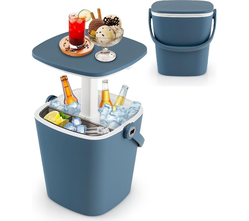 Table Glacière 15l Pour Jardin 3 En 1 Avec Couvercle Relevable, Seau à Glace D'extérieur (bleu)