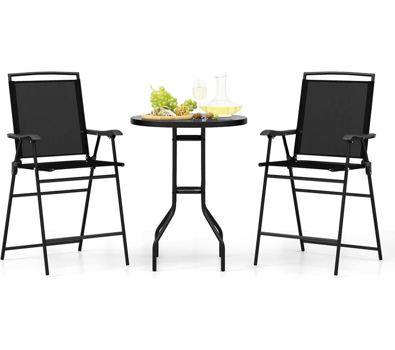Ensemble Bistrot Pour Patio 3 Pièces, Table Et Chaises Pliantes De Bar De Jardin