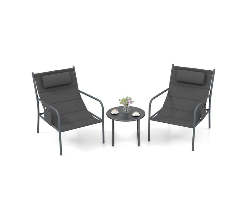 Ensemble De Meubles 3 Pièces De Patio Cadre En Métal Charge 150kg, Salon De Jardin 2chaises