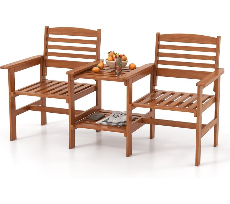 Ensemble De Meubles De Patio 2 Places En Bois, Salon De Jardin Avec 2 Chaises