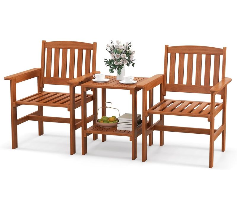 Ensemble De Meubles De Patio 2 Places En Bois, Salon De Jardin Avec 2 Chaises (séparé)