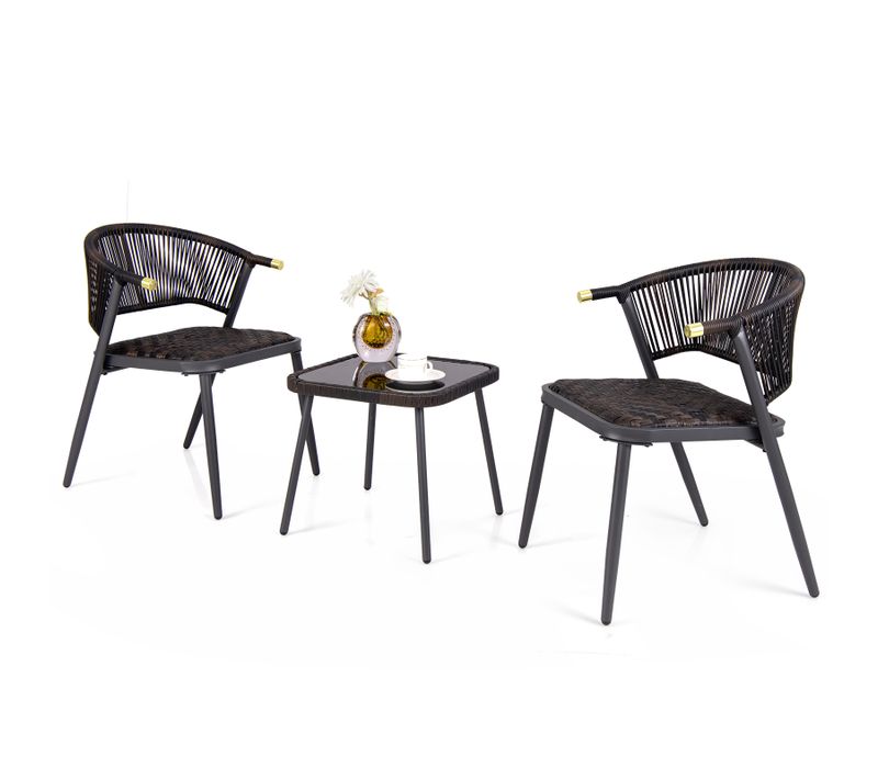 Ensemble De Meubles 3 Pièces De Patio En Rotin Charge 180kg, Salon De Jardin Chaises Rembourrées