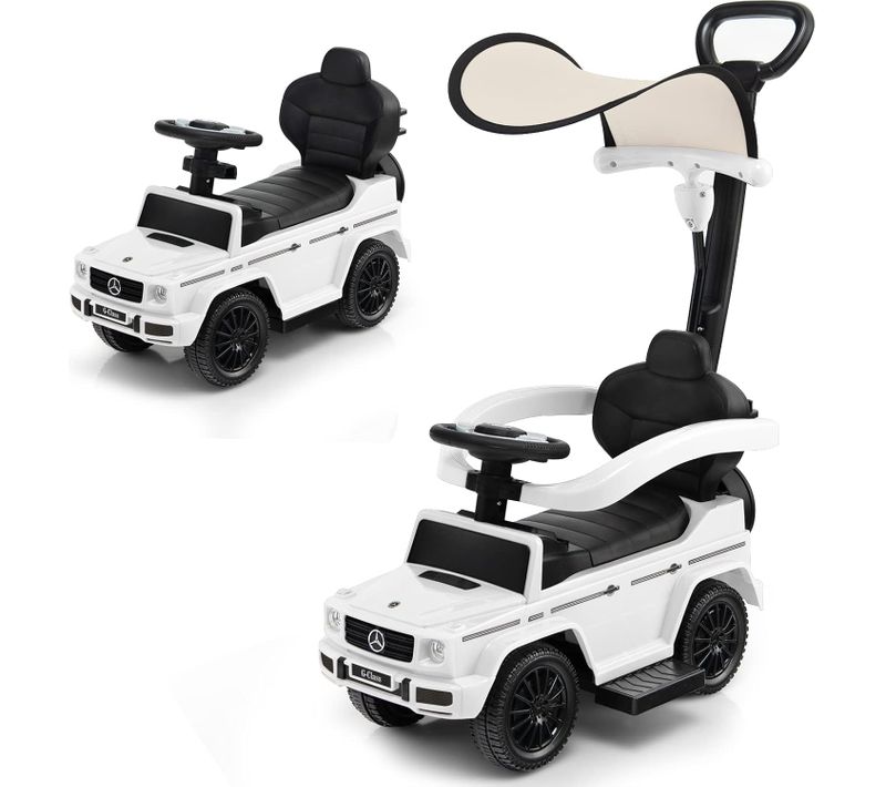 3 En 1 Mercedes-benz Porteur Enfant Avec Poignée Détachable Et Auvent Amovible, Charge 25kg (blanc)
