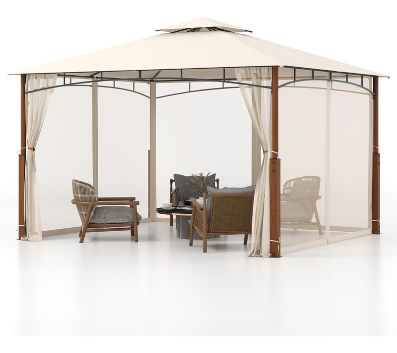 Tonnelle De Jardin 360 X 300 Cm Avec Moustiquaire, Pavillon De Patio Extérieur, Beige