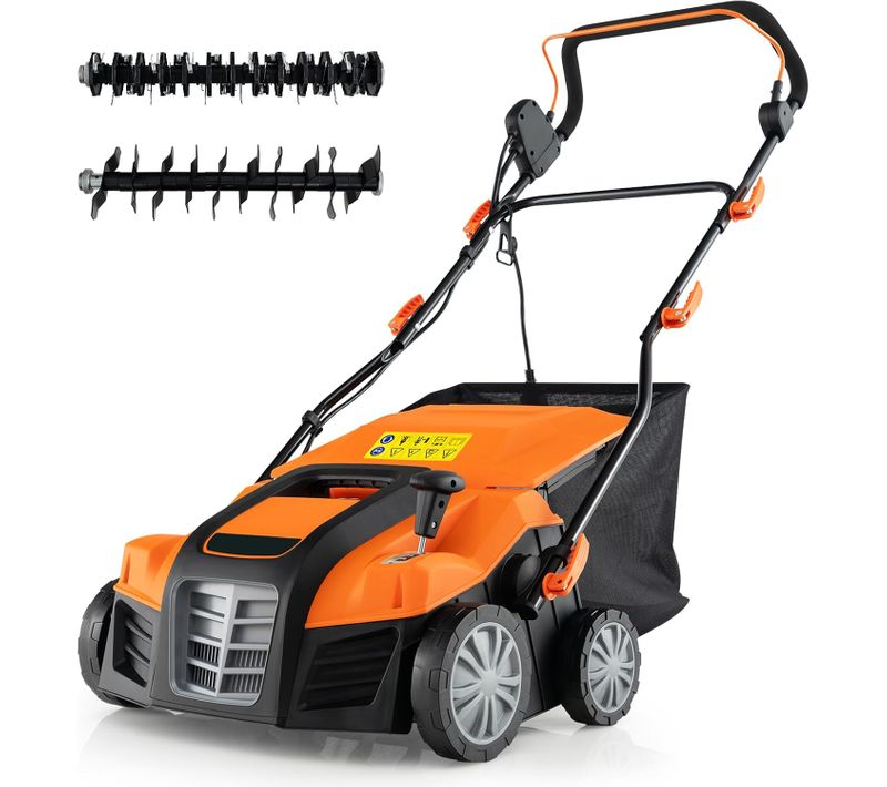 Scarificateur De Pelouse Électrique 2 En 1 De 15a, Avec Double Interrupteur De Sécurité, Orange