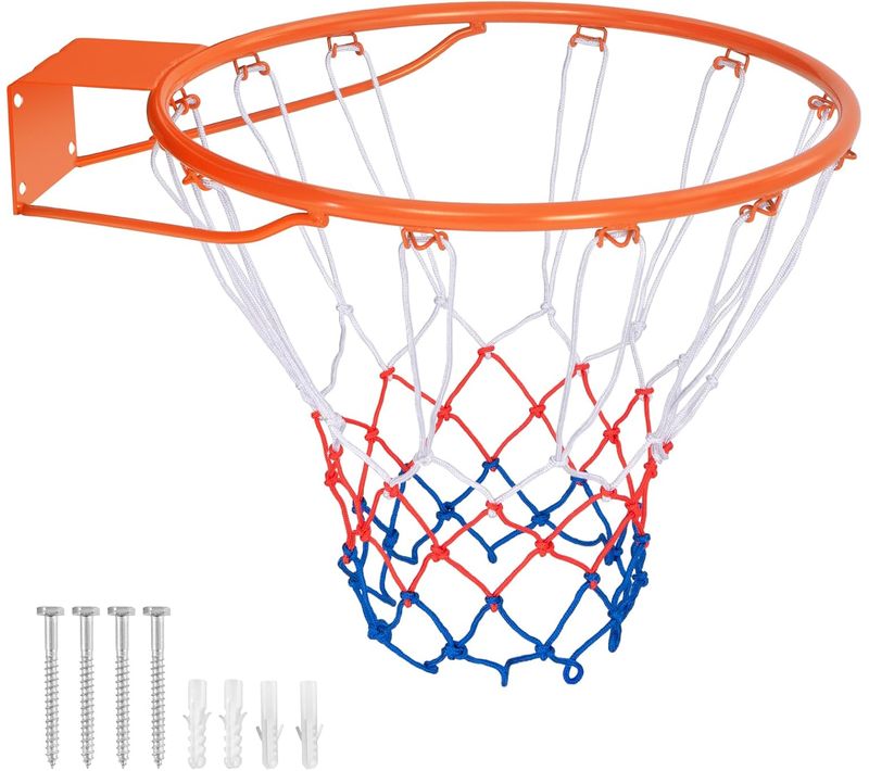 Panier De Basket Anneau Suspendu 38,5 Cm Avec Filet, Jante De Basket-ball Murale Remplacemen Orange